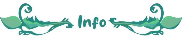 Botanica: "Info" text in green with decorative leaves and vines on either side.