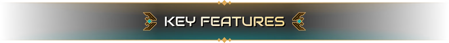 Key Features Banner – Brave New Wonders Brave New Wonders: Banner with bold white “KEY FEATURES” and gold tech icons.