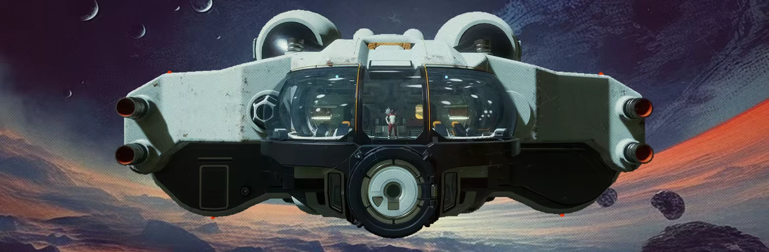 Breathedge 2: A spaceship with a glass cockpit and visible interior, set against a cosmic backdrop.