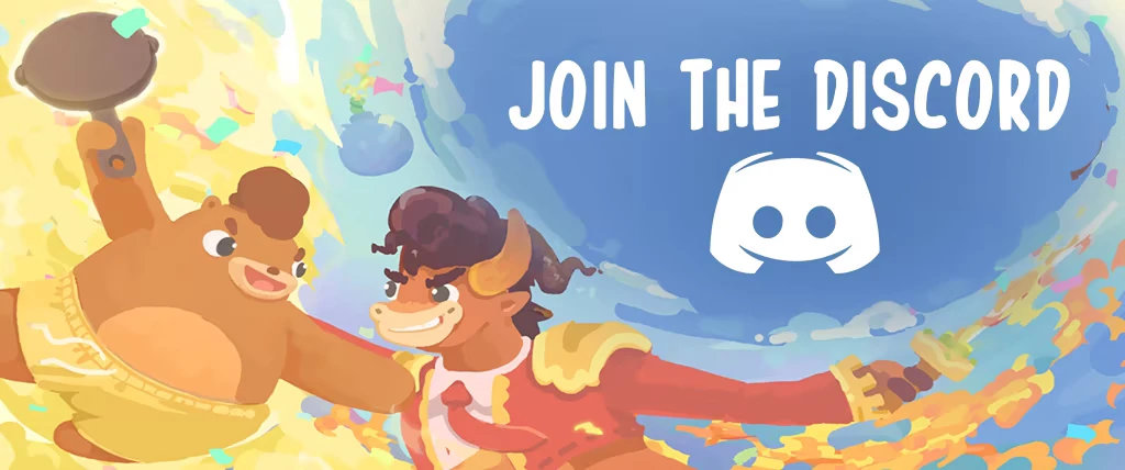 Discord Invite – Bungo Bash Bungo Bash: “JOIN THE DISCORD” text with Discord logo above two cartoon fighters.