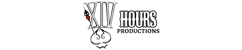 Burn-9: White “XIV HOURS PRODUCTIONS” logo with skull icon on black background.