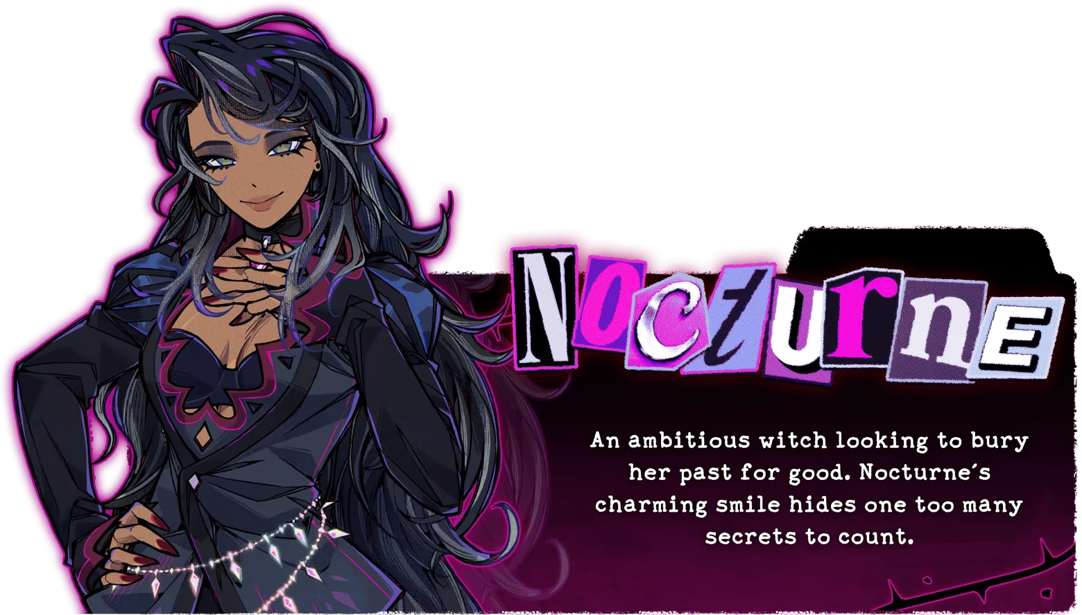 Burn the Midnight Oil: Woman with long dark hair; “Nocturne” title and bio text.