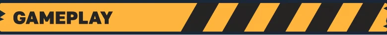BUS: Yellow banner with bold black "GAMEPLAY" text, diagonal stripes on the right.