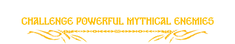 Mythical Enemies Text – Bylina Bylina: Yellow pixel text “CHALLENGE POWERFUL MYTHICAL ENEMIES” on black background.
