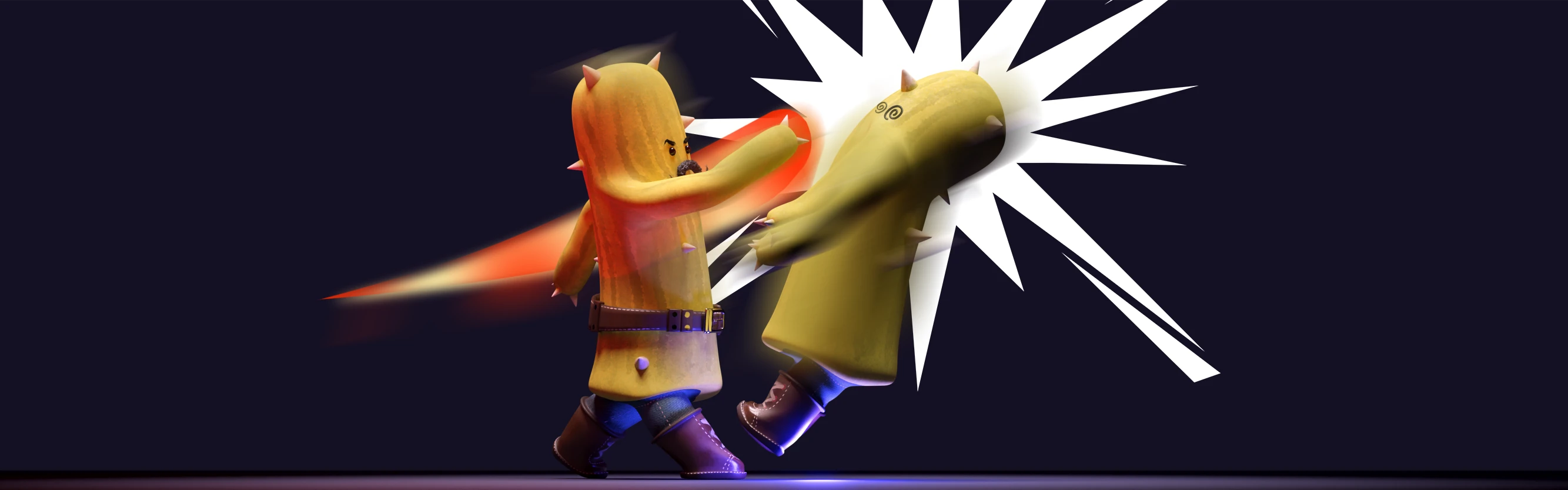 CactusBandido: Two cactus characters in a dynamic fight, one punching the other with a white impact burst.