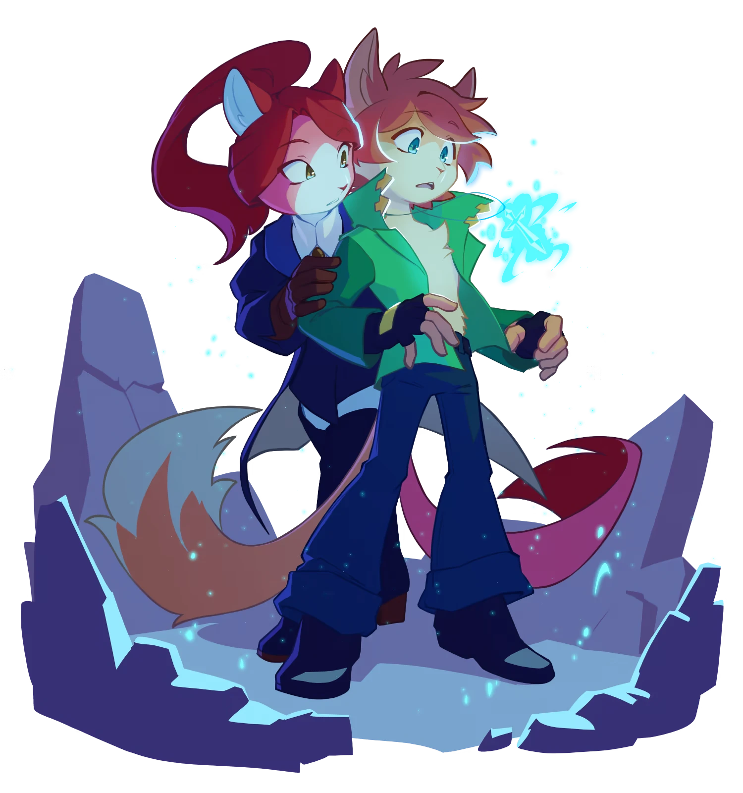 Crystal Blade Glow – Calico Wilder and the Crystal Blade Calico Wilder and the Crystal Blade: Two fox-eared characters with glowing blue sword icon.