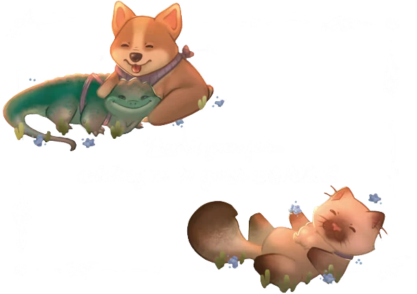 Camper Van: Dog hugging lizard, cat lying down; "Thank you for adding us to your wishlist!"