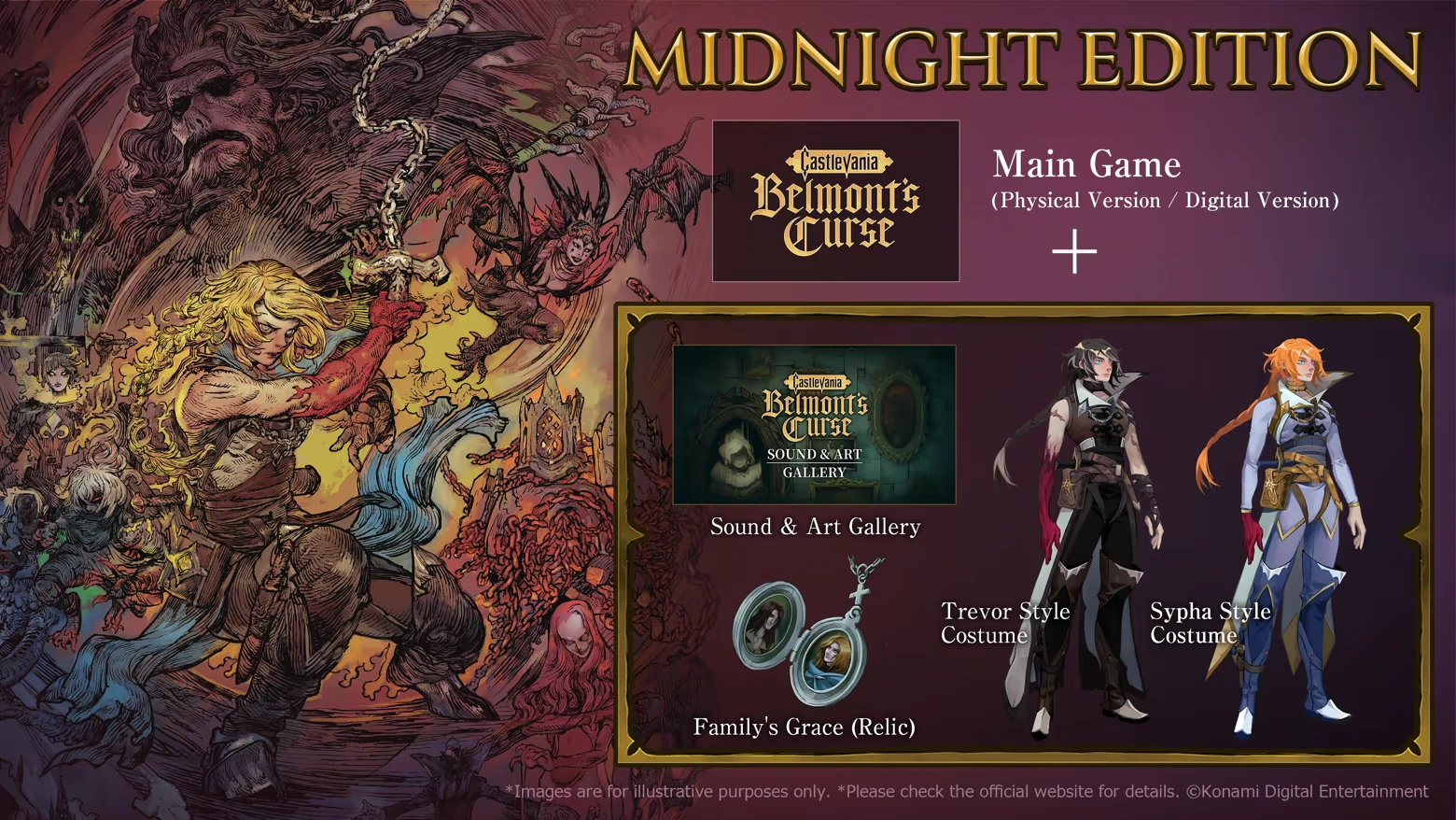 Castlevania: Midnight Edition bundle graphic with main game, gallery, and costumes text.