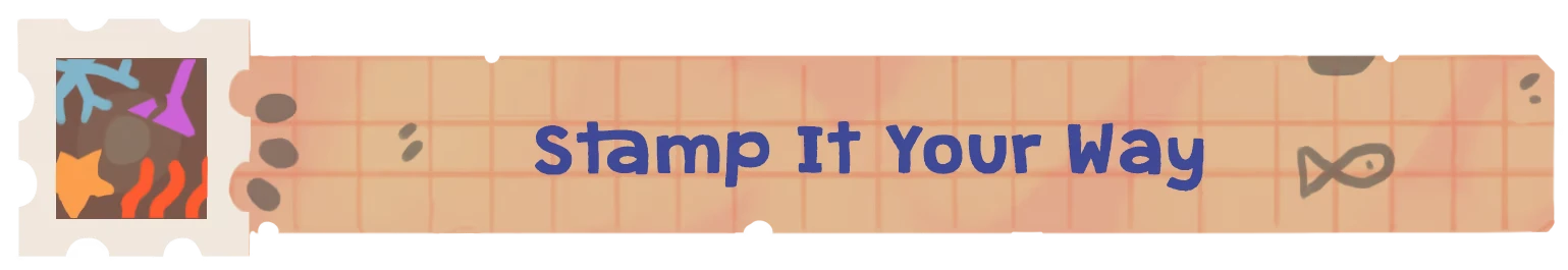 Stamp it Slogan – Cat Mail Co. Cat Mail Co.: Banner with blue text “Stamp It Your Way” on grid paper, stamp edge.