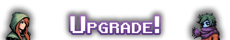 Cauldron: "Upgrade!" in pixel art style with hooded character and blue-skinned figure.