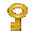 Cavern: Glowing golden key icon with orange spark particles on a black background.