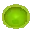 Cavern: Bright green glowing orb with pixelated edges and scattered dots on black background.
