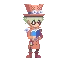 Chaos Rune: Pixel art girl in orange coat and hat, holding blue book on black background.