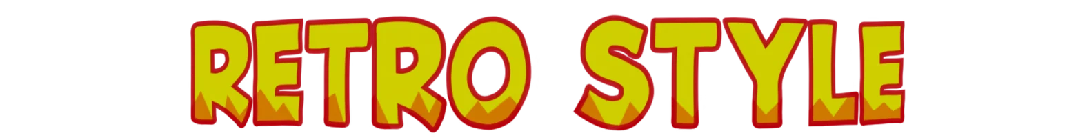 Chaos The Devil: Large yellow-red outlined text reading “RETRO STYLE” on black background.