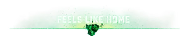 Chernobylite 2: "Feels Like Home" text over green mist with a glowing crystal below.