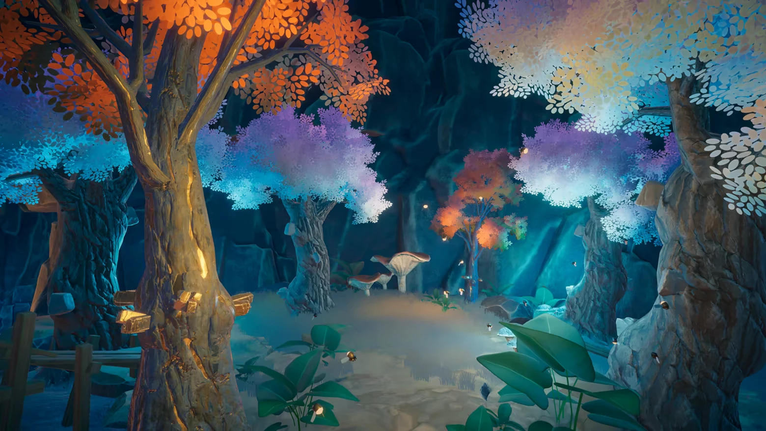 Glowing Forest Grove β Chop Chop Inc. Chop Chop Inc.: Glowing cave forest with orange and blue trees and giant mushrooms.
