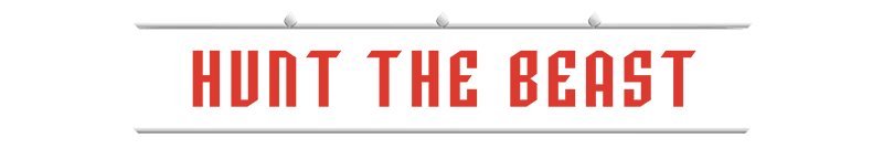 Hunt the Beast – Chronicles of the Wolf Chronicles of the Wolf: Red text "Hunt the Beast" with sharp, metallic accents above and below.