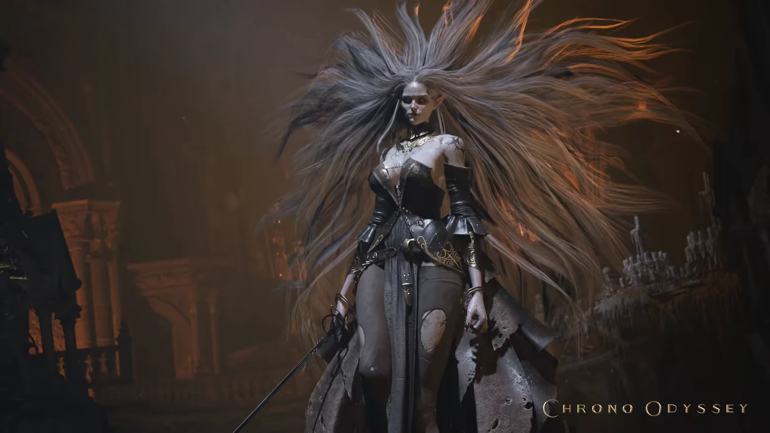 Mystic Warrior – Chrono Odyssey Chrono Odyssey: A warrior with flowing hair and ornate armor stands in a dimly lit cathedral.