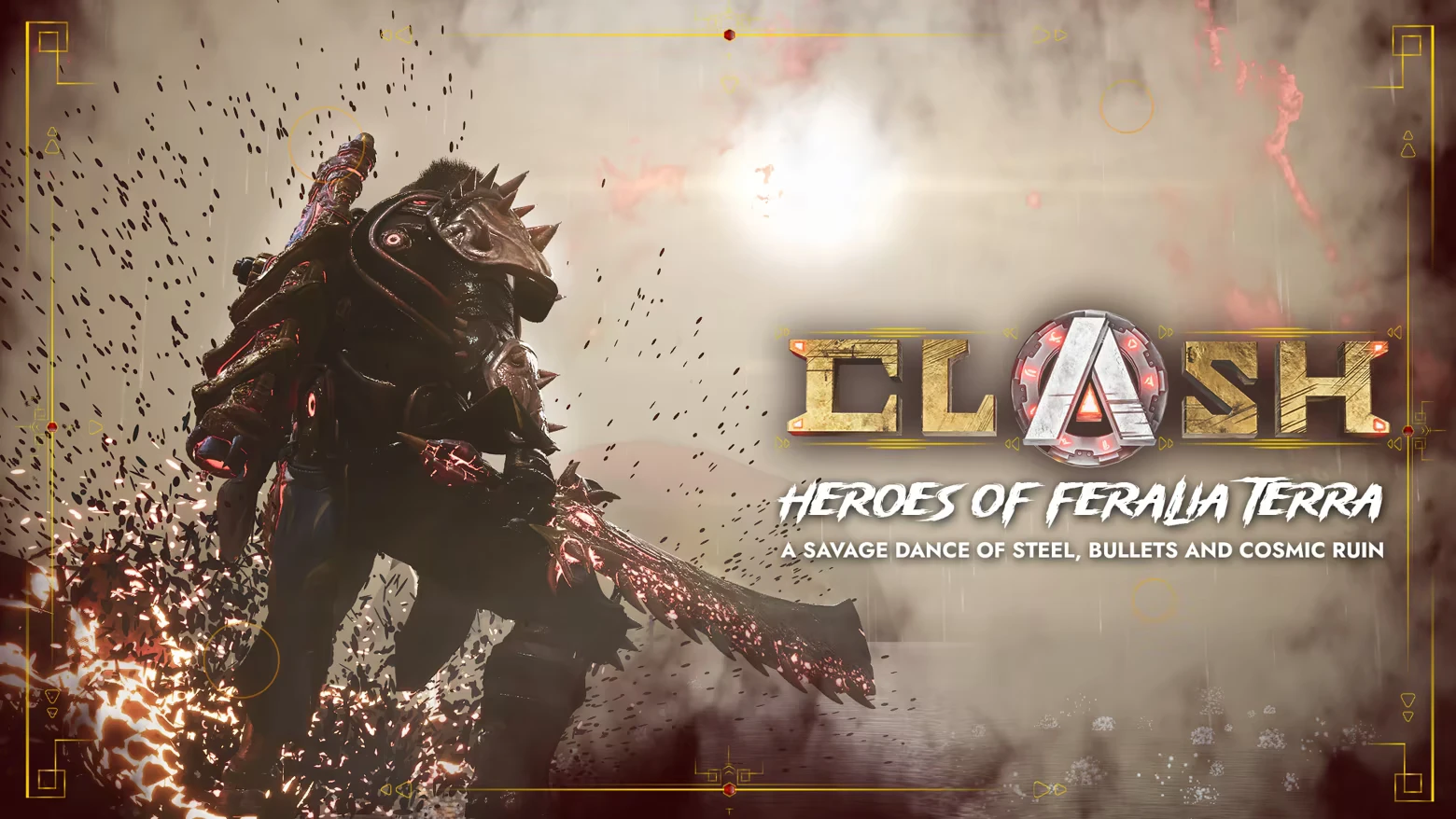 Spiked Warrior Poster – CLASH CLASH: Armored warrior with spiked shoulder, huge sword; title “CLASH” and tagline text.