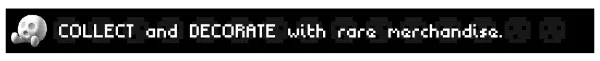 COCOBOY: Pixel skull icon beside text “COLLECT and DECORATE with rare merchandise.”.