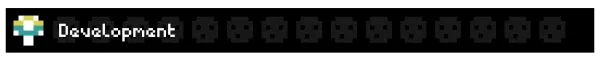 COCOBOY: Pixelated “Development” text on black bar with small skull icons and a flower icon.