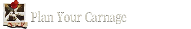 Cohen 1939: White serif text “Plan Your Carnage” beside a pinned photo icon.