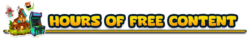 Color-A-Cube: Voxel castle, arcade machine, and characters beside "HOURS OF FREE CONTENT" text.