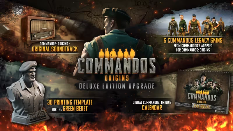 Commandos: Deluxe Edition Upgrade with soundtrack, legacy skins, 3D template, and calendar.