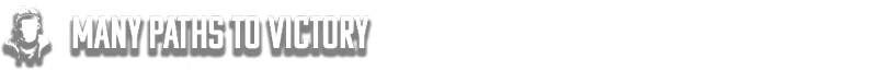 Commandos: Silhouette of a soldier beside bold white text "MANY PATHS TO VICTORY" on black.