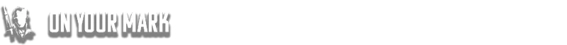 Commandos: Silhouette of soldier with rifle beside bold text "ON YOUR MARK" on black background.