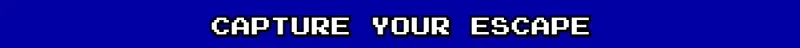 CoopRooms: White pixelated text "CAPTURE YOUR ESCAPE" on a blue background.