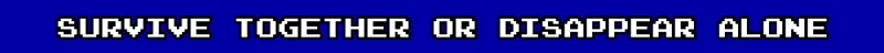 CoopRooms: Blue background with white pixelated text, "SURVIVE TOGETHER OR DISAPPEAR ALONE."
