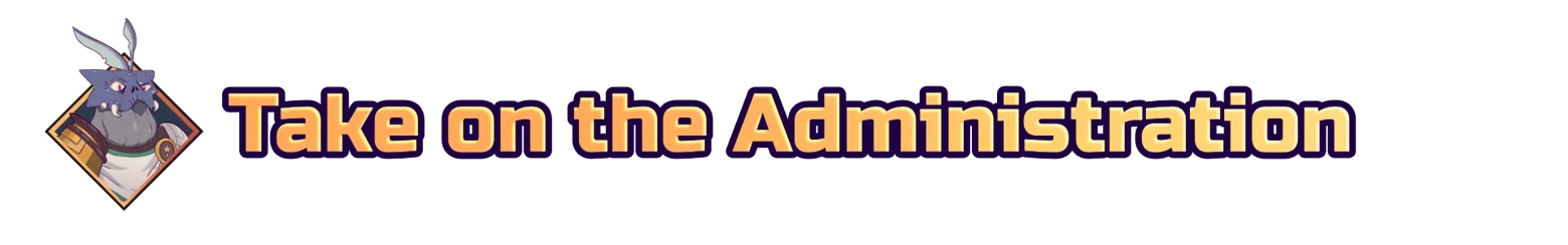 Take Administration – Cosmo Cargo Cosmo Cargo: Banner text “Take on the Administration” in yellow with purple outline.