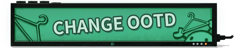 Change Ootd Banner – Crab Rhapsody Crab Rhapsody: Green banner with bold text “CHANGE OOTD” and clothes hanger icons.