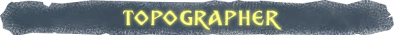 Crack In The Dark: "Topographer" in glowing yellow text on a textured dark blue background.