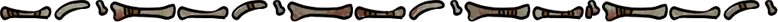Creepy Horrors: Row of cartoon bones and skull fragments on a black background.