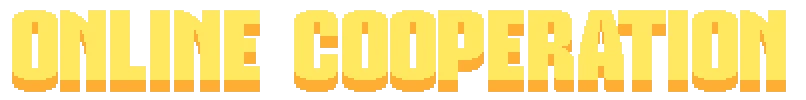 Online Cooperation – Crewcial Crewcial: Large yellow pixel text reading ONLINE COOPERATION on black background.