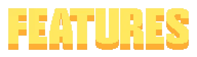 Title Logo – Crewcial Crewcial: Pixel-art yellow-orange block letters spelling “FEATURES” on black background.