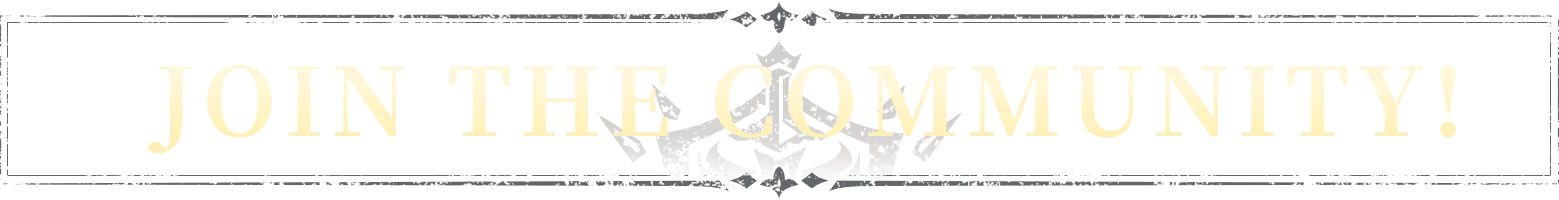 Crown and Adventure: "Join the Community!" text in bold, elegant font with decorative border.