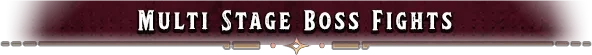 Cursed Blood: "Multi Stage Boss Fights" text in bold white on a dark red banner with ornate accents.