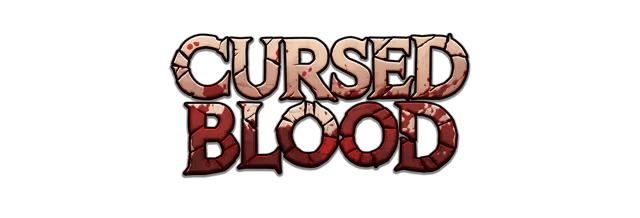 Cursed Blood: Cracked, blood-splattered text logo on a black background.