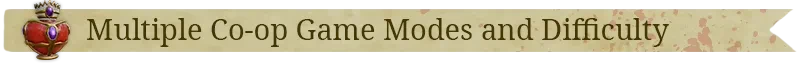 Cursed Companions: Banner with "Multiple Co-op Game Modes and Difficulty" in serif font, heart emblem.