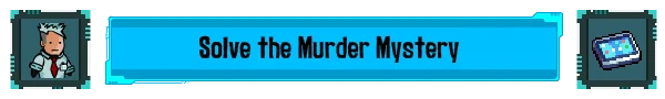 Cyberpunk Inquisitor: Pixel art character, "Solve the Murder Mystery" text, tablet icon.