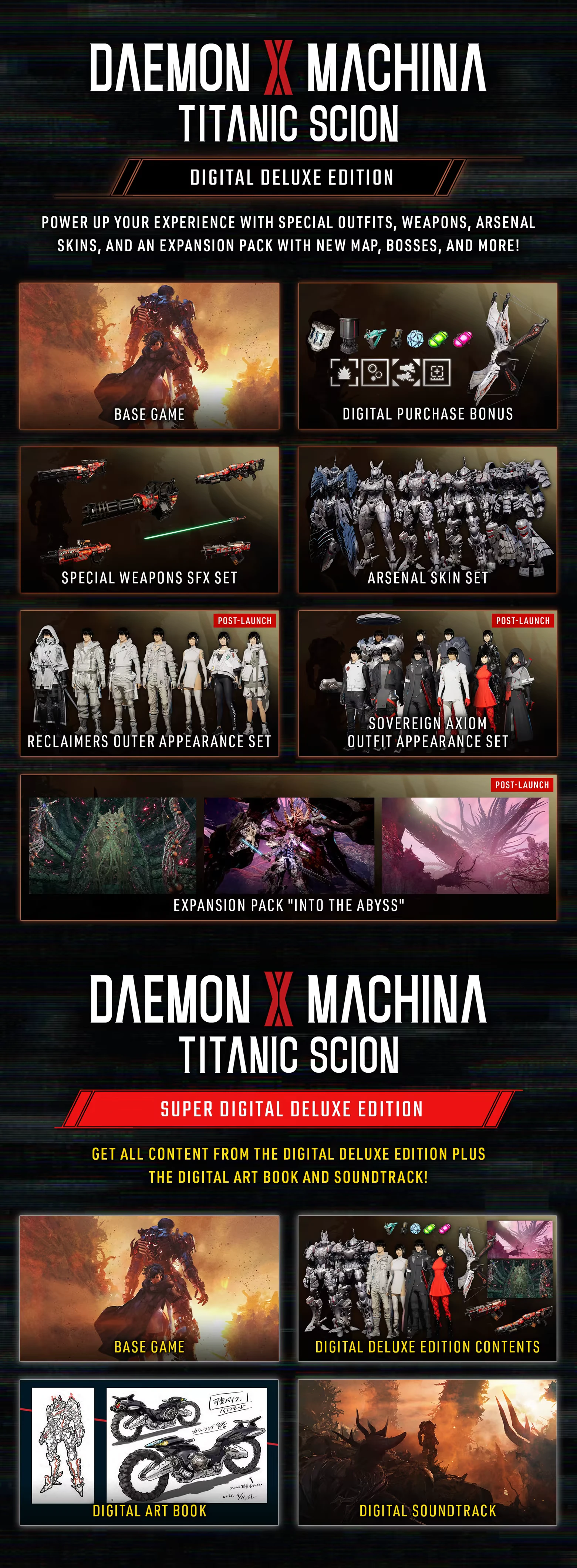 Digital Deluxe Edition – Daemon X Machina: Titanic Scion Daemon X Machina: Digital Deluxe Edition features armor, weapons, and expansion pack visuals.