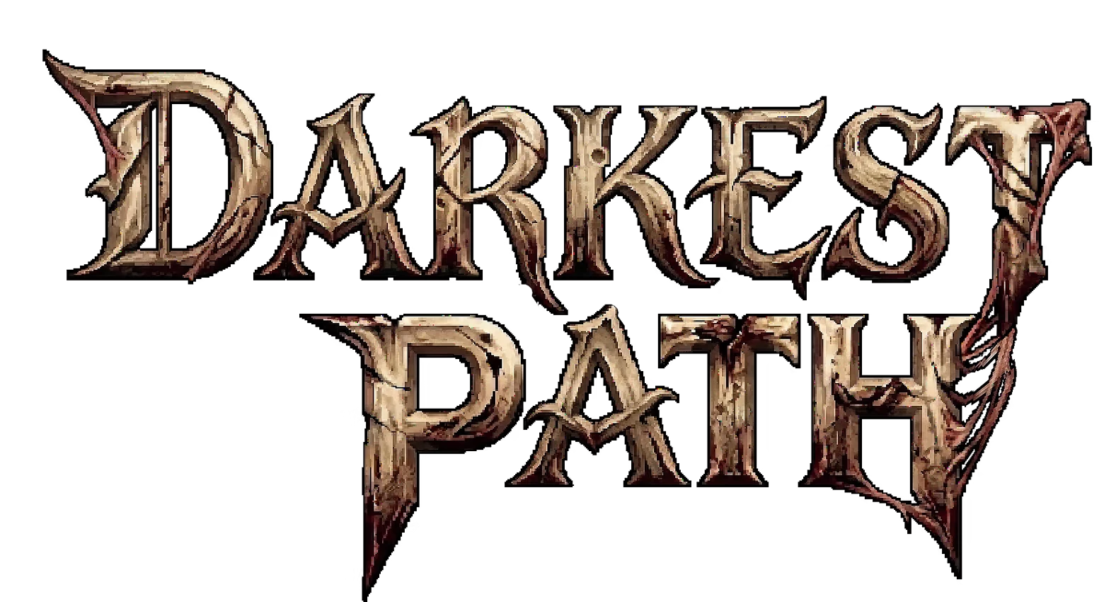Darkest Path: Bone-textured gothic title text “DARKEST PATH” on black background.