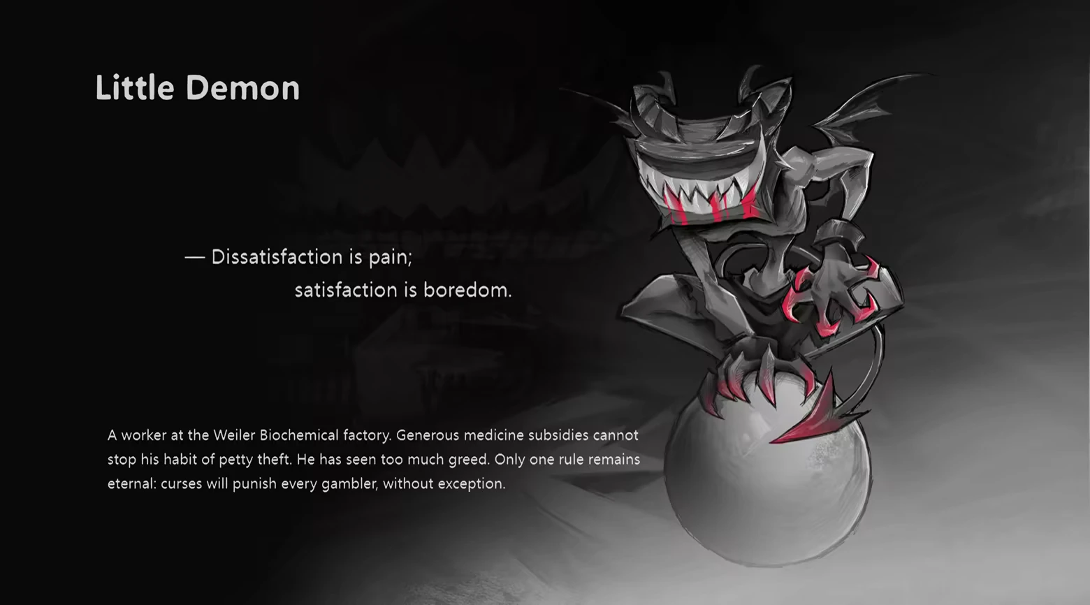 DAUGHTER OF PAIN: “Little Demon” text beside horned monster with red claws and teeth.