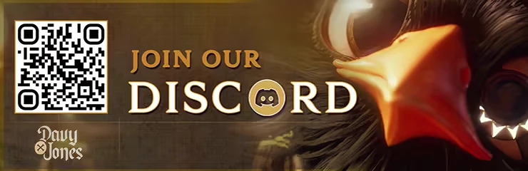 Discord Invite – DAVY x JONES DAVY x JONES: QR code and "JOIN OUR DISCORD" text with a close-up of a bird's beak and eye.