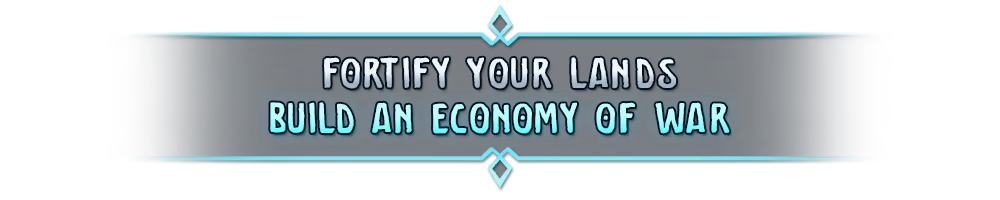 Fortify Economy – Dawn Of Defense Dawn Of Defense: Banner text “FORTIFY YOUR LANDS” and “BUILD AN ECONOMY OF WAR”.