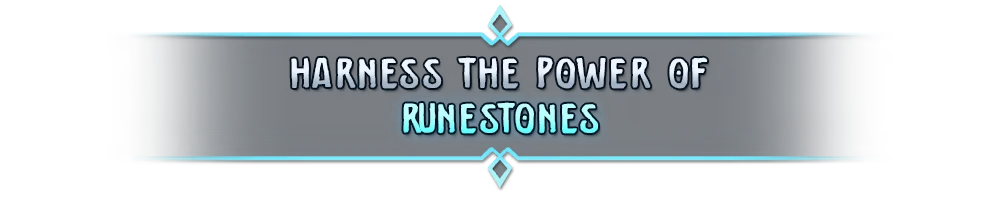 Runestones Power – Dawn of Defense Dawn of Defense: Banner text “HARNESS THE POWER OF RUNESTONES” in white and cyan.