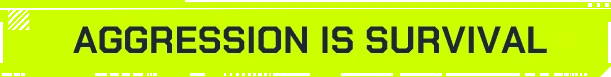 Aggression Survival Text – DEADBOOT DEADBOOT: Neon green banner with bold black text reading “AGGRESSION IS SURVIVAL”.